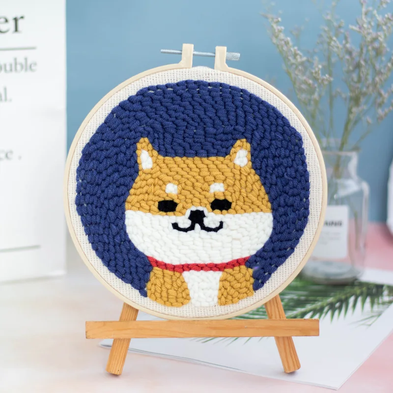 

Hot Sell Punch Needle Embroidery Kit with Yarn&Hoop&Scissors for DIY Beginners Easy Embroidery Needlework Wool Work Home Decor