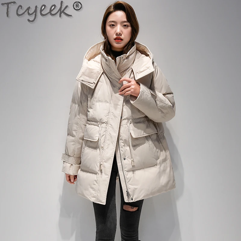 

Tcyeek Winter Puffer Jacket Women White Duck Down Coat Famale Long Hooded Korean Parkas New Fashion High Quality Casacos SQQ505