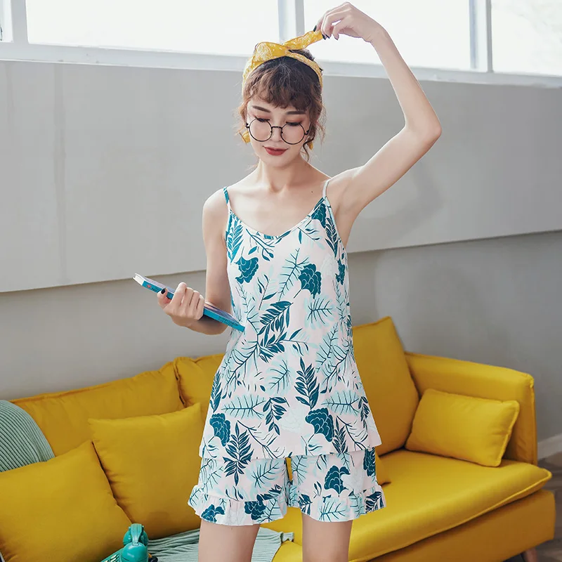 

Mujer Cotton Sleepwear Cute Pyjama Hot Sale Spaghetti Strap Pajamas Women Home Suit Summer Cool Comfort Nighty Loose Pijama