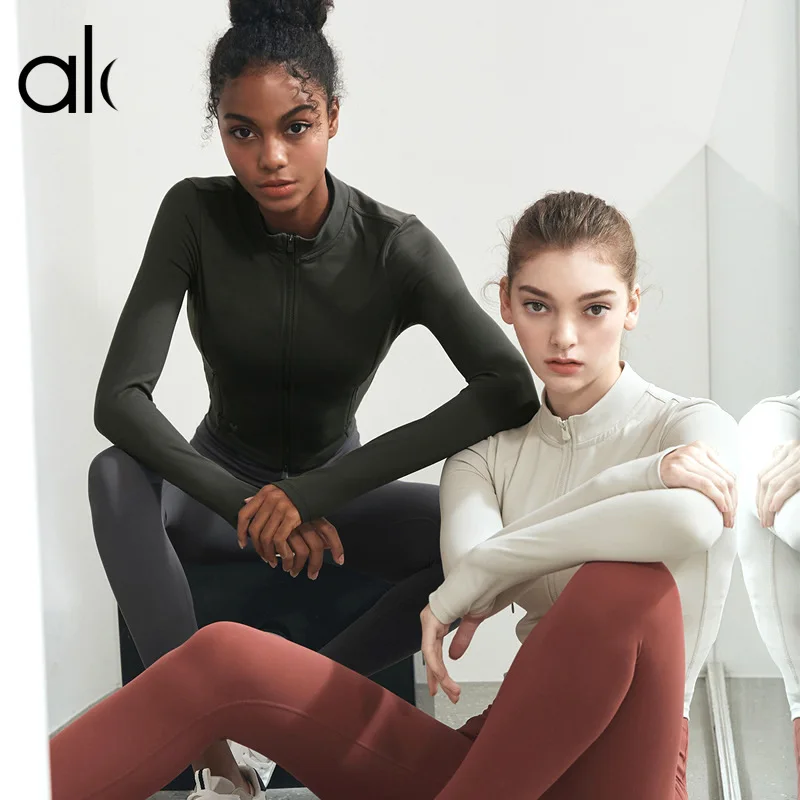 

Alo Yoga Women's Sports Fitness Clothes Running Yoga Clothes Short Zipper Stand Collar Sports Jacket