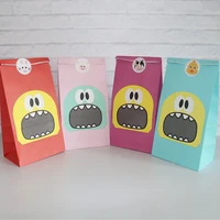 mix colros monster paper food bags kraft popcorn box packaging bag birthday party favors cookie bag for kids 40pcslot