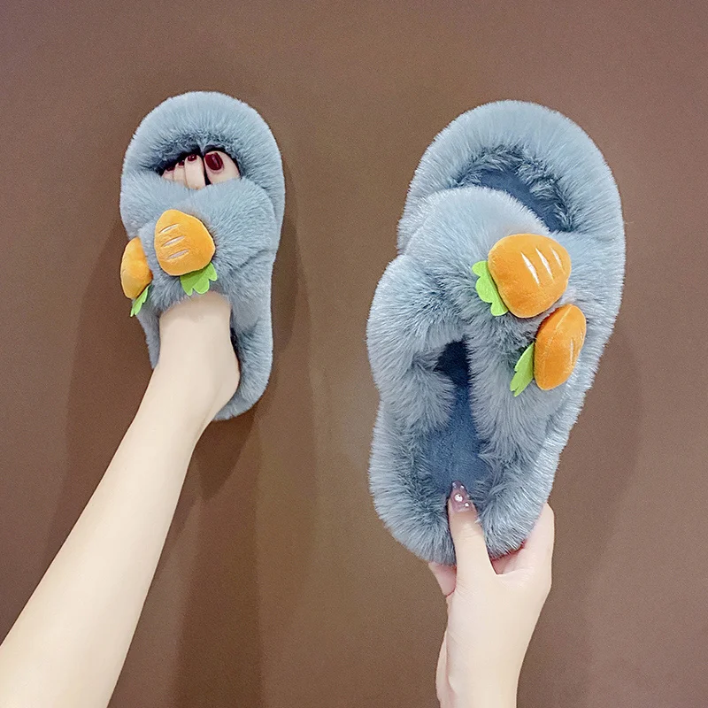 

Shoes Woman 2021 Slippers Casual Fur Flip Flops Pantofle Low Flock Luxury Plush New Soft Massage Flat Rome Leisure Basic Rubber