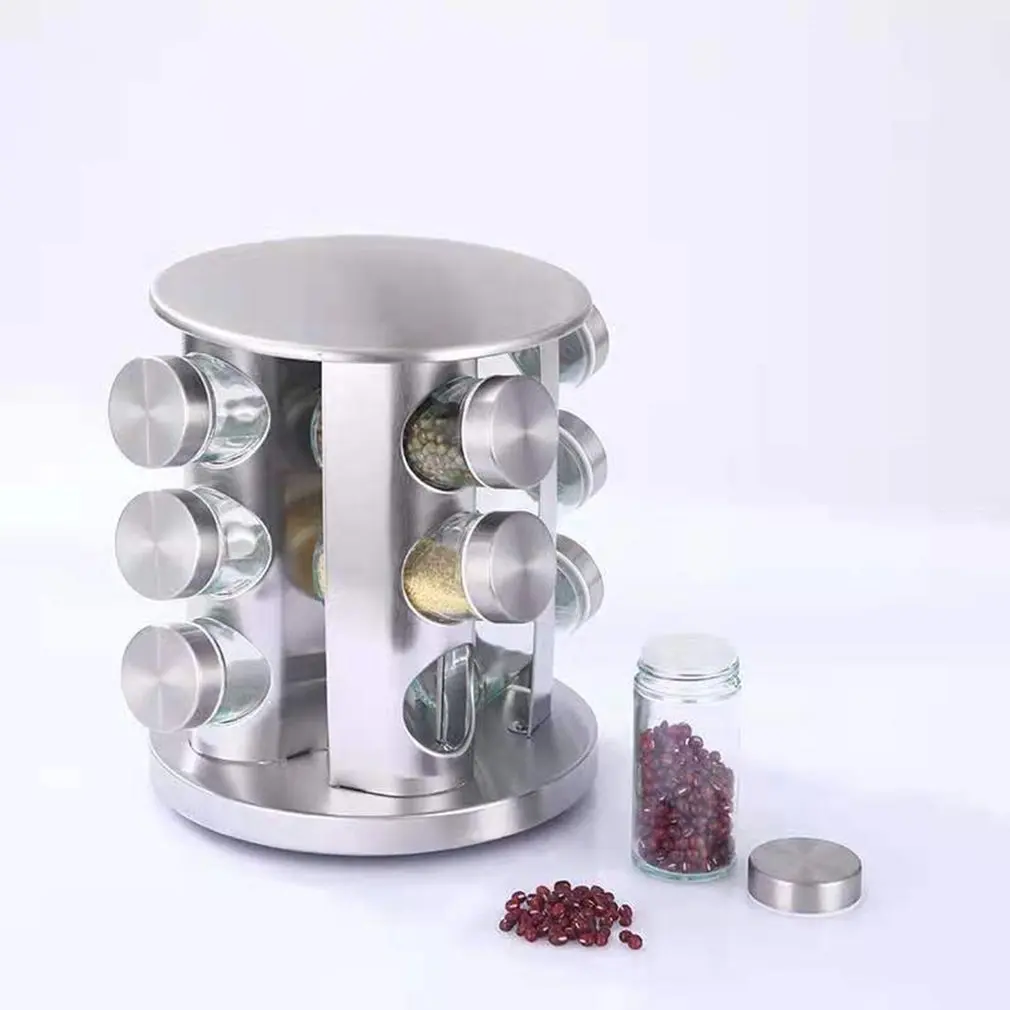 

Seasoning Jars Set Rotating Cruet Condiment For Spices Pepper Sprays Bottles Holder Kitchen Storage Rack Organizer Household