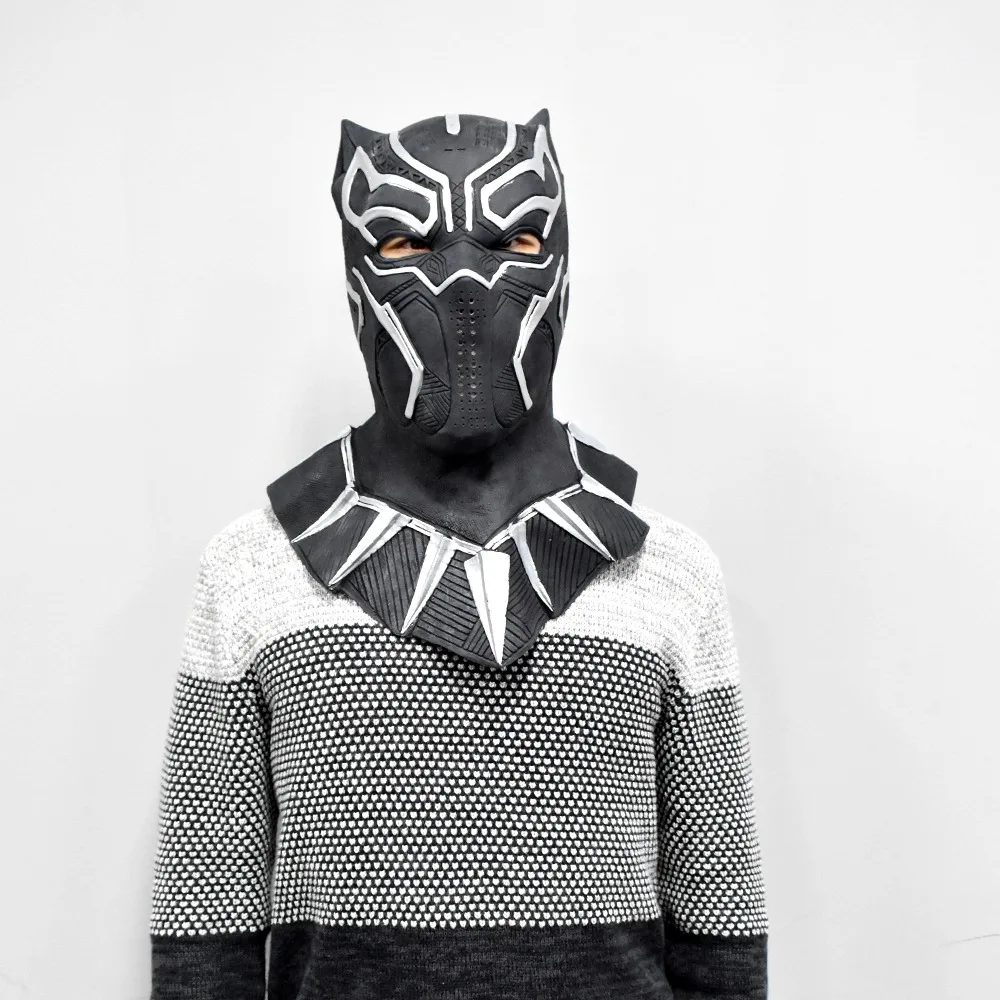 Черная маска Пантеры на Хеллоуин латексная для лица головы супергероя вечерние