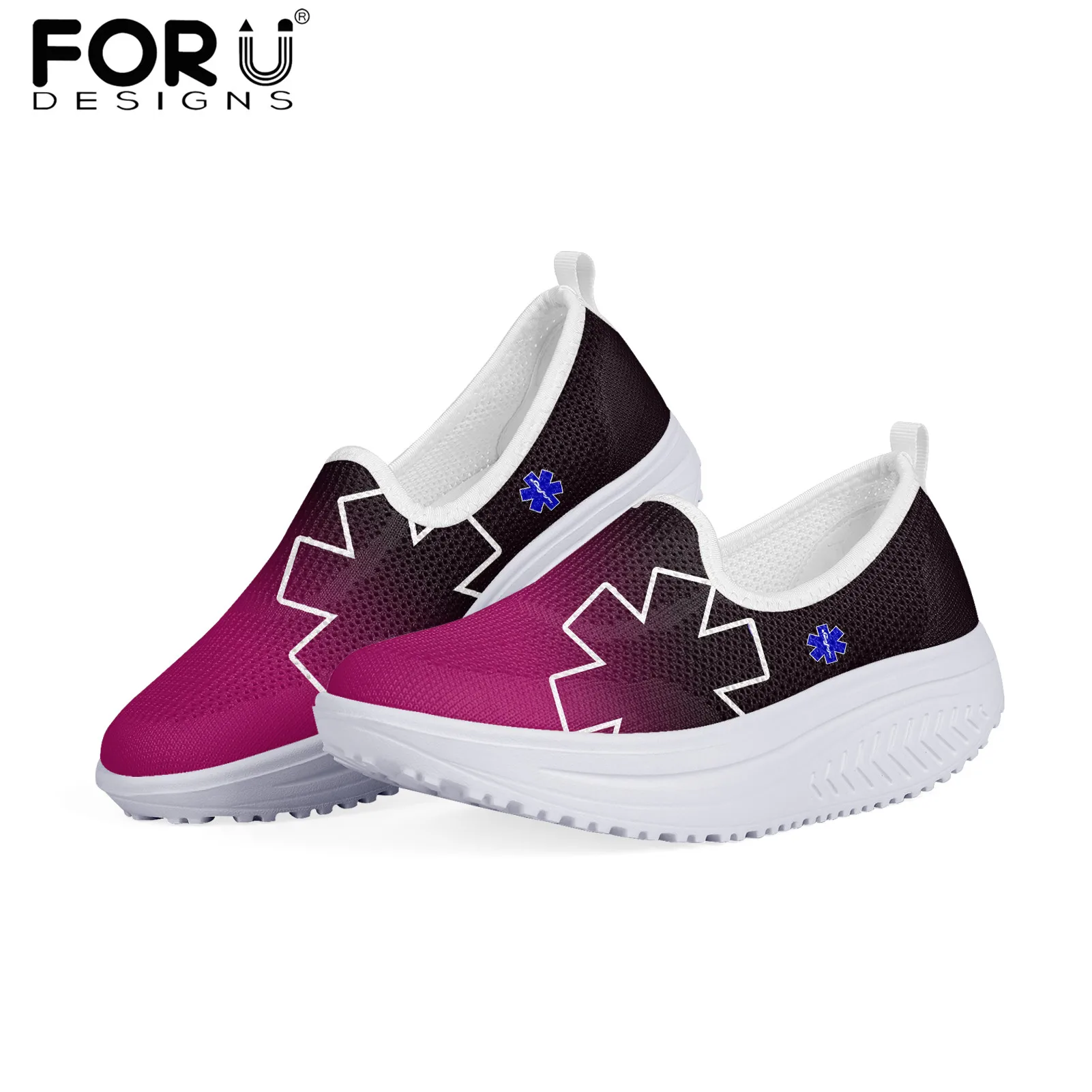 

FORUDESIGNS Mesh Women Flats Shoes Paramedic EMT EMS Pattern Summer Platform Swing Shoes Youth Lady Comfortable Walking Shoes