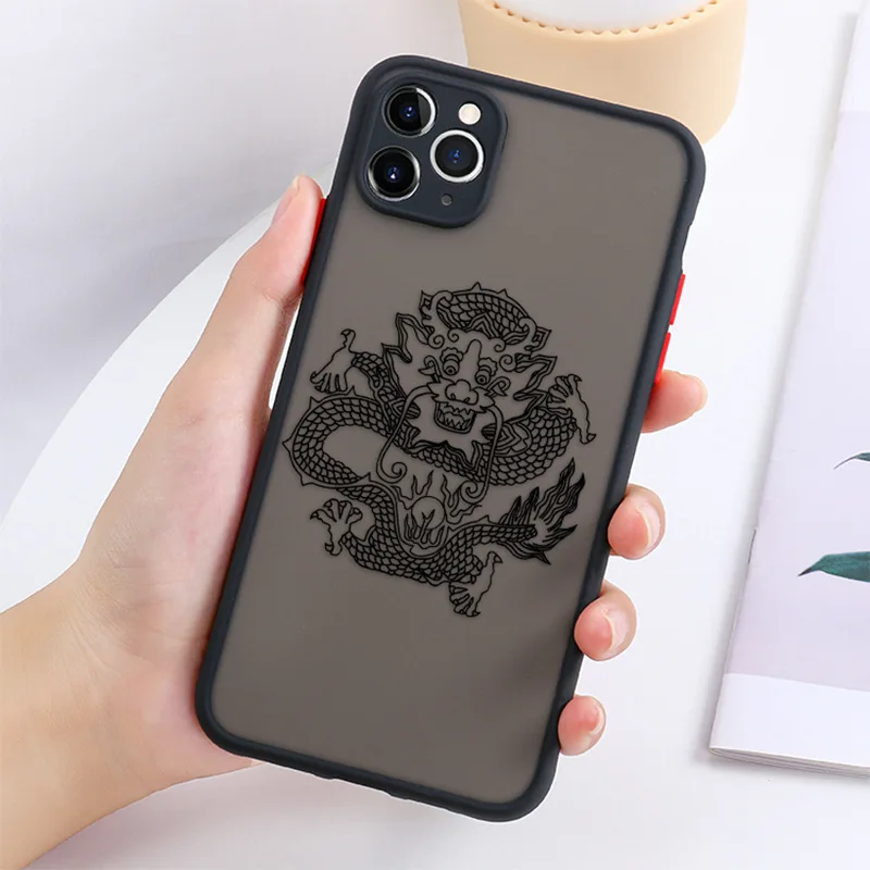 

Black Dragon Phone Case For iPhone 11 7 8 Plus X XR XS 12pro MAX 6 S Plus SE 2020 Fashion Animal Hard PC Back Cover Funda Shell