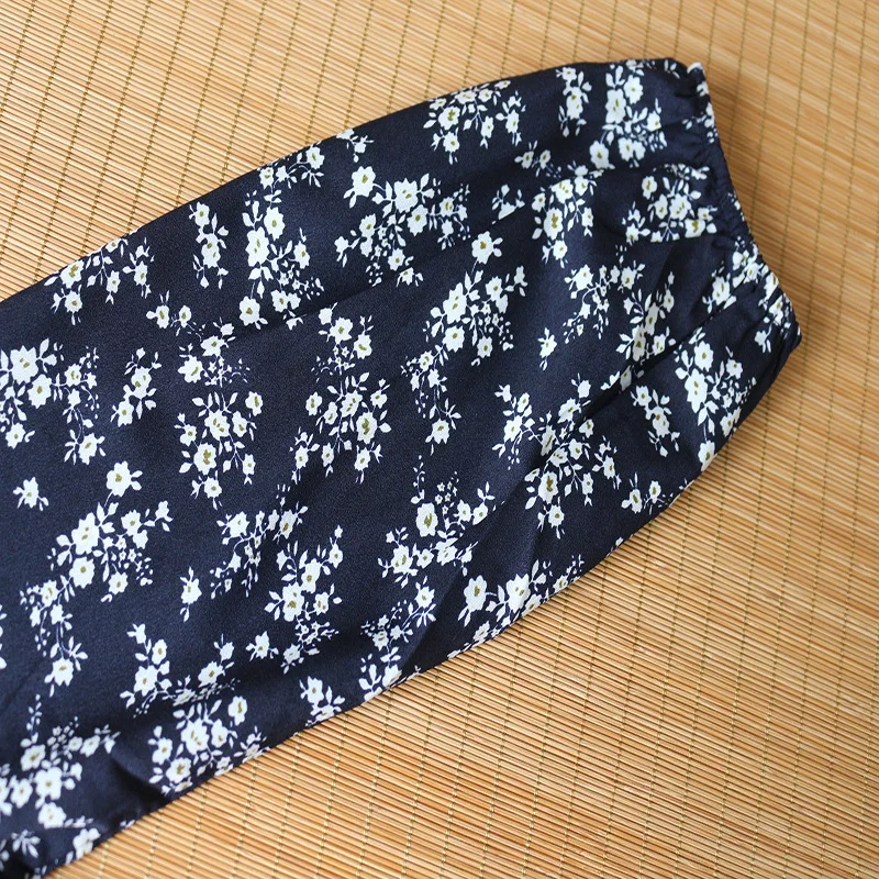 

Long Sleeve Print Deep Turn down Neck Single-breasted Chiffon Ladies Dress High Waist Midi Dress 2019 New Fashion