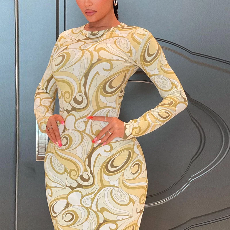 Женское Повседневное платье с длинным рукавом модное облегающее длинное