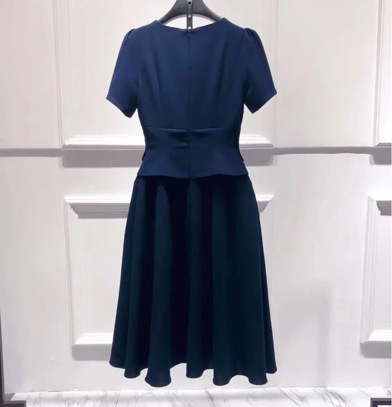 

Piece Dress One 2021 Summer Work Women V-Neck Vintage Buttons Deco Short Sleeve Slim Fit & Flare Dress Dark Blue Orange Red XXL