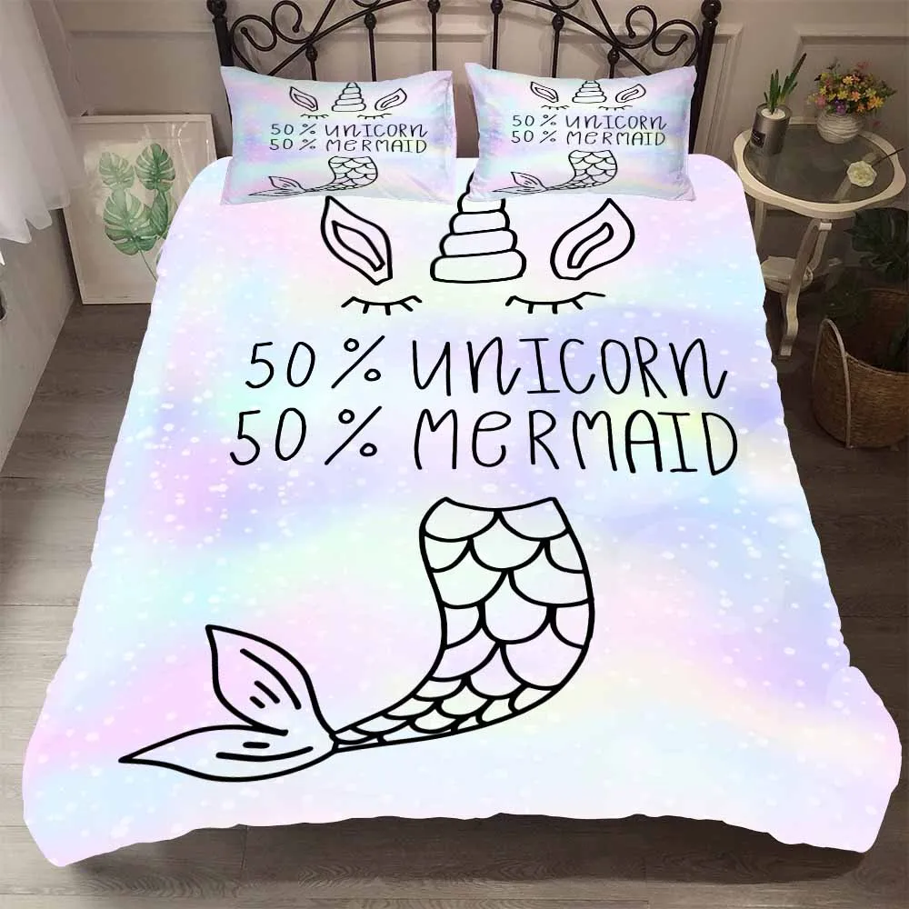 

Unicorn Mermaid Princess Bed Set Home Comforter Bedding Sets Girl Winter Bedspreads Pillowcase Single Double Queen Duvet Cover