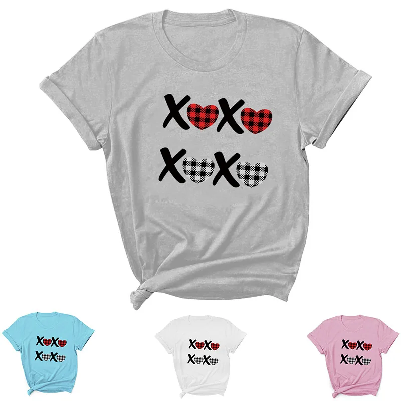 

Xoxo Heart Letter Print Women T Shirt Short Sleeve O Neck Loose Women Tshirt Ladies Tee Shirt Tops Clothes Camisetas Mujer
