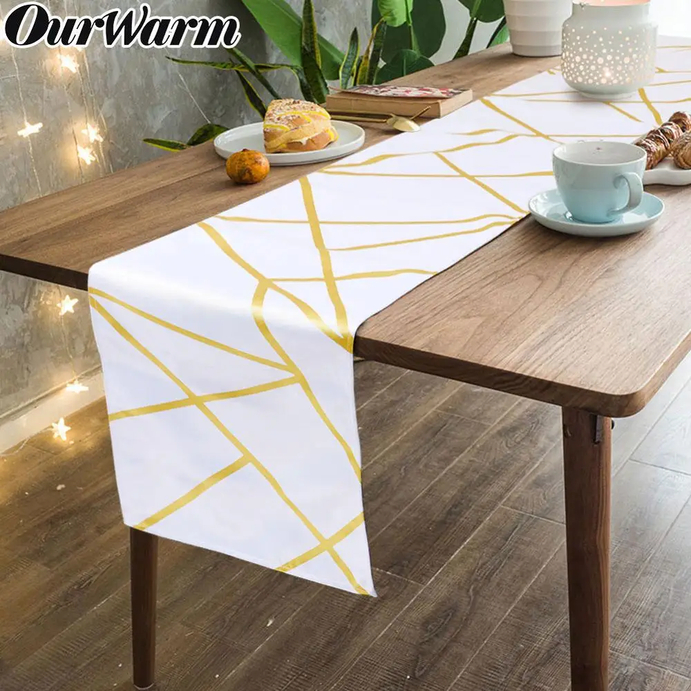 OurWarm 30x180 см белая настольная дорожка с золотой фольгой геометрический узор Мягкая Ткань Скатерть свадебные принадлежности не выцветает
