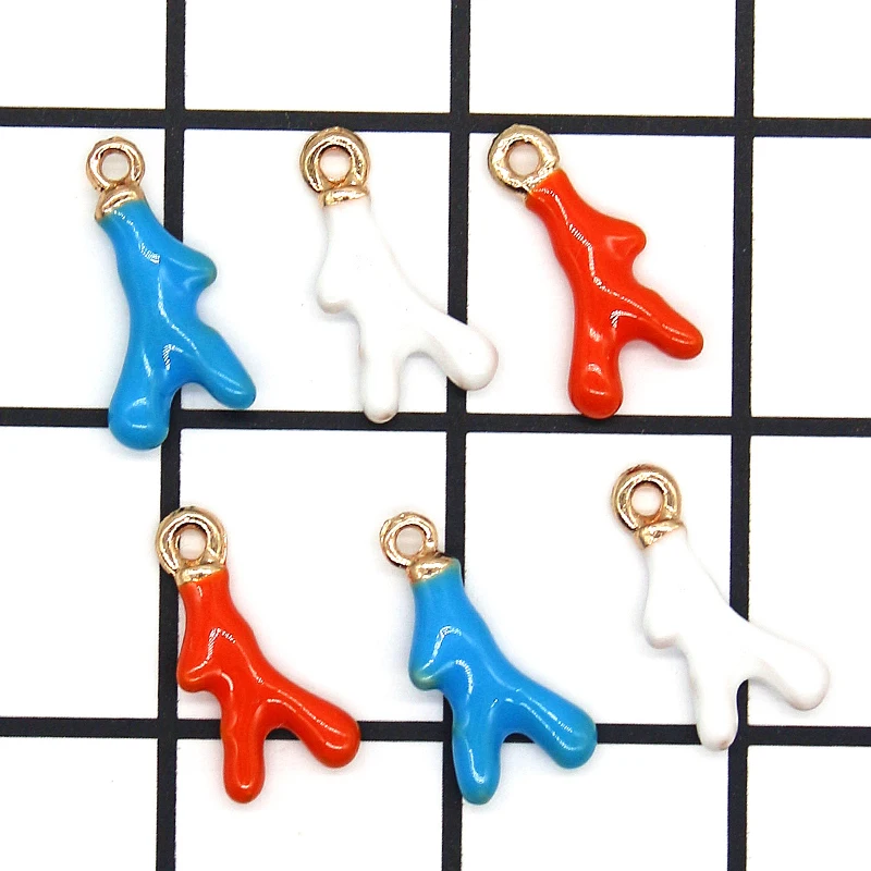 10pcs/lot 9*18mm Gold Color Enamel Coral Charms Branch Copper Enamelled Small Pendant DIY Earring Jewelry Part XL888 - купить по