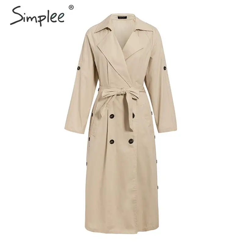 Simplee элегантный пояс Женский Тренч двубортный Осень-зима женские длинные тренчи