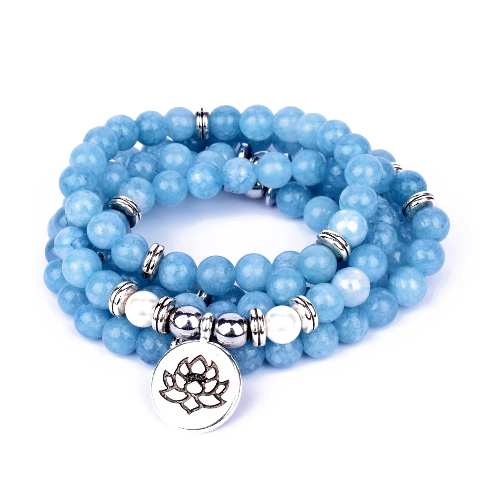 

108 Mala Necklaces & Bracelets for Women Green Angelite Jades Yoga Bracelet Pulsera Lotus Charm Bracelets New Multilayer Jewelry
