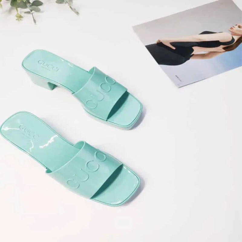 

Women Shoes 2021 Summer Leather Ladies Thin Heels Slippers Female Waterproof Mid Heels Shoes Square Toe Shoes