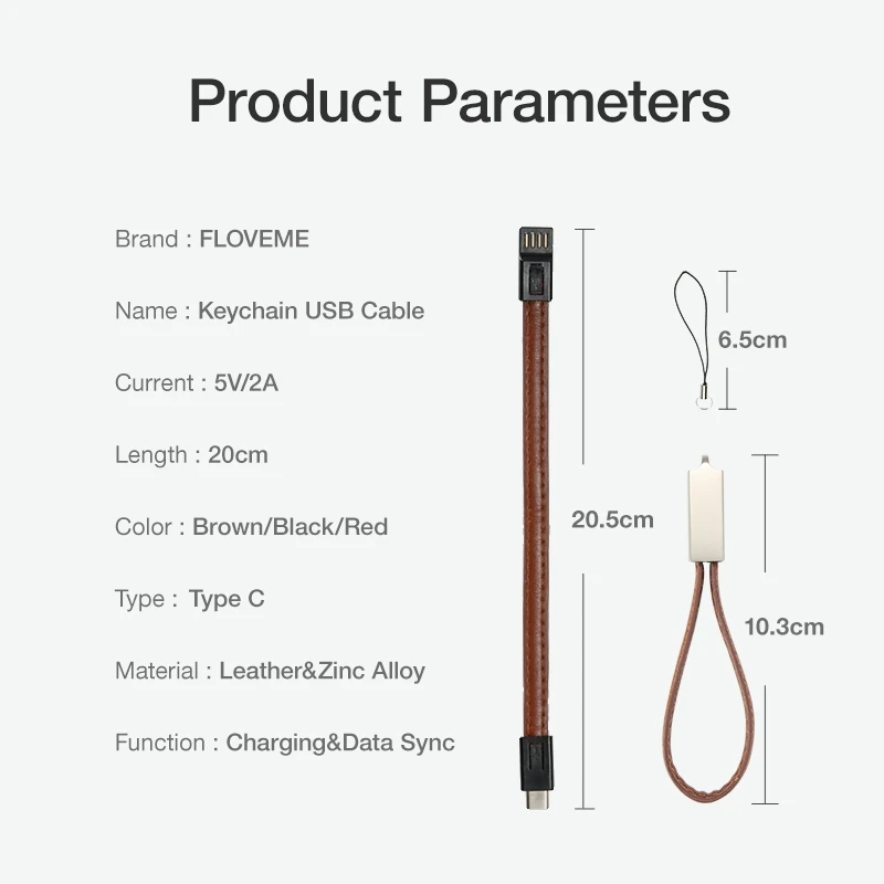 FLOVEME из искусственной кожи 2A type C USB кабель для samsung S10 S10e Plus type-C USB Mini брелок type C кабель для huawei mate 10 20 Pro