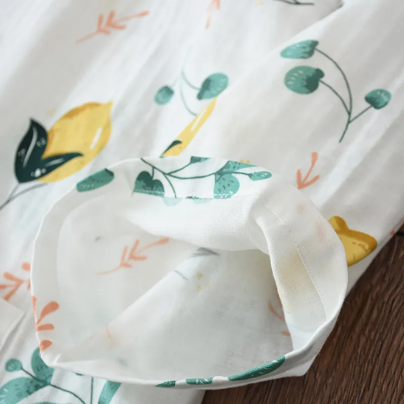 

Women Fruit Mango Three Quarter Robe Lady Knitted Cotton Japanese Kimono Straps Pajama Sleepwear Femme Comfortable Soft Homewear