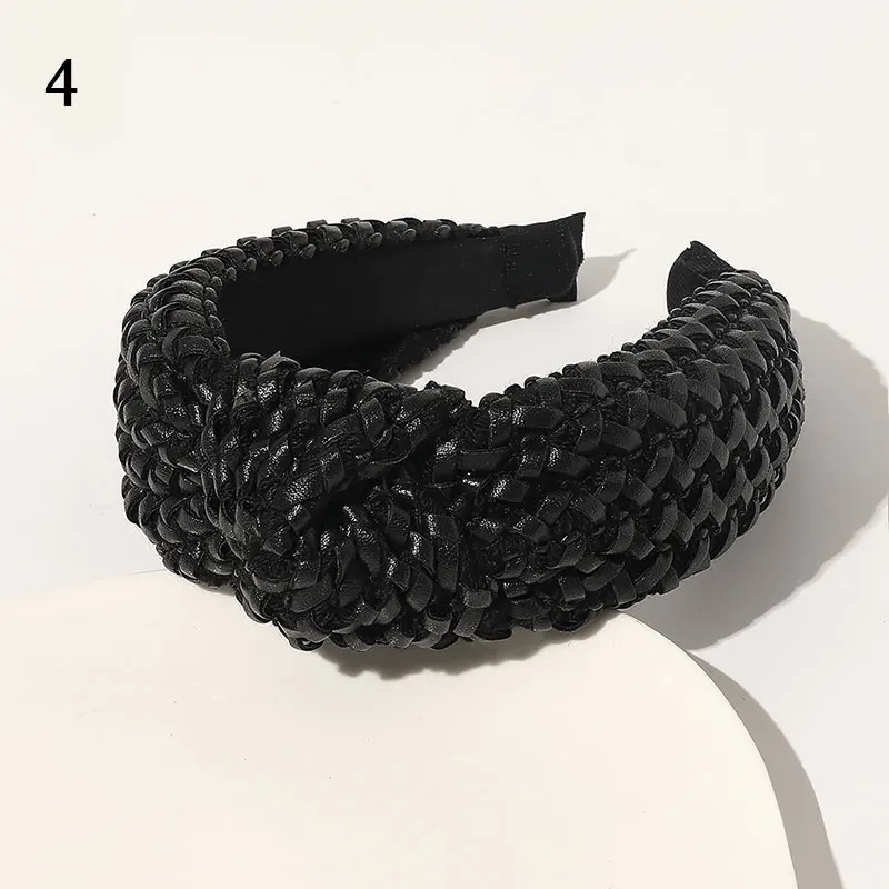 

PU Woven Head Hoop Wide Brimmed Artificial Leather Headband Solid Color Female Hair Accessories Cross Knotted Hair Hoop