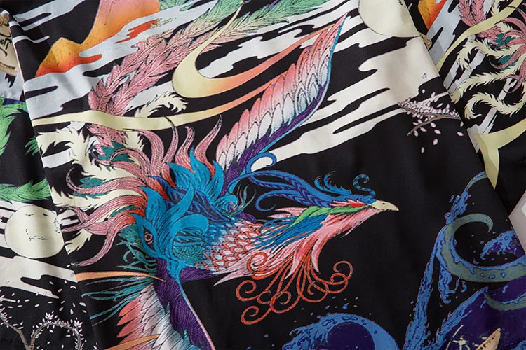 

Cross-border Supply Chinese Style Hand-painted Phoenix Printing Seven-point Sleeve Tunic Ins Japanese Ukiyo-e Kimono Blouse