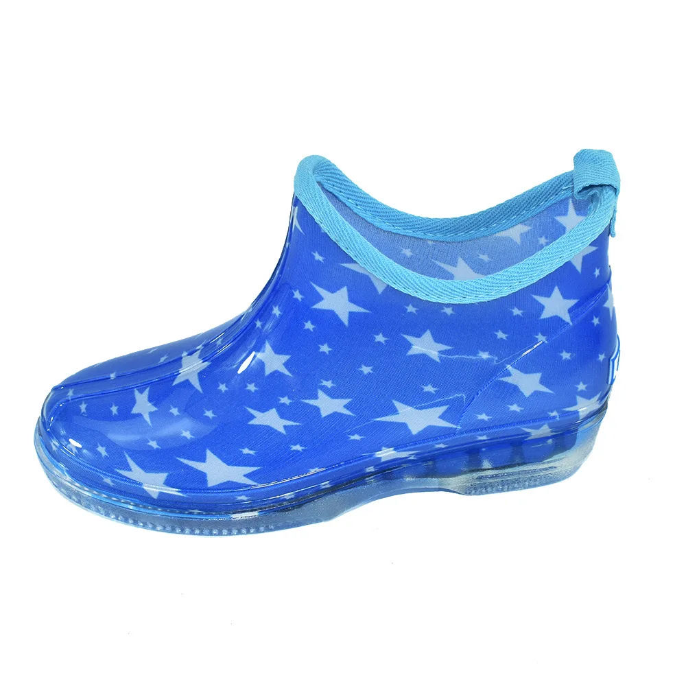 Women Slip-on Ankle Garden Rain Boots Star Flower Print Waterproof Water Boots Female Lightweight Comfort Rainboots