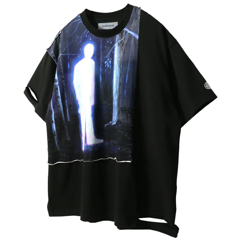 

Spring/summer 2021 High Street Hiphop New Stitching Destroys Prankster Children Print Men's Loose-fitting Short-sleeved T-shirt