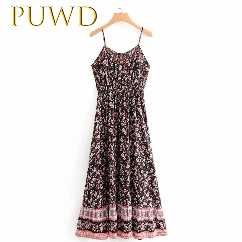 Женское пляжное платье без рукавов PUWD черное с v-образным вырезом и принтом на