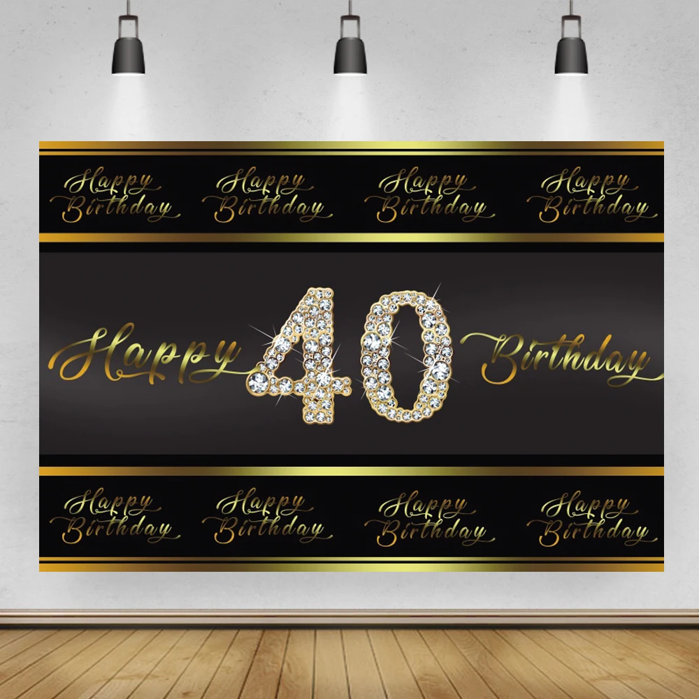 Фон для вечеринки в честь Дня Рождения взрослых женщин черное золото 30th 40th 50th
