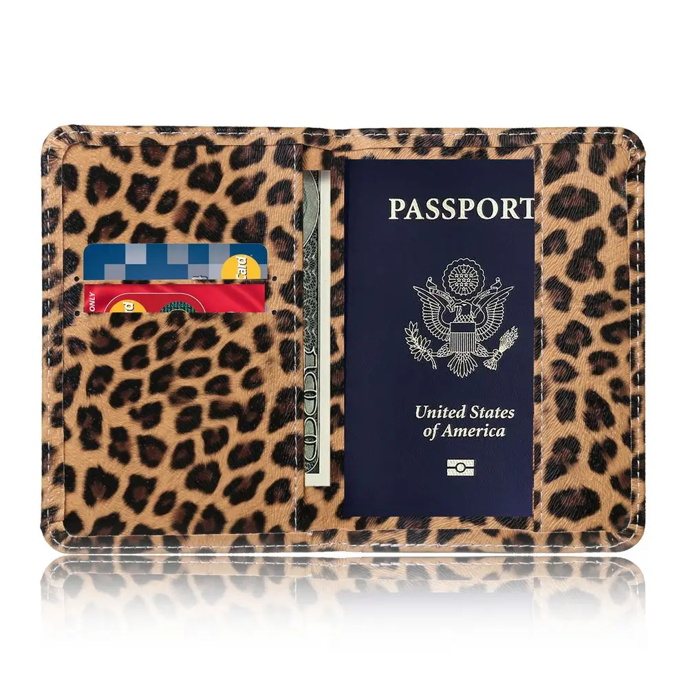 Кожаный чехол для паспорта TRASSORY с леопардовым принтом карт и держатель