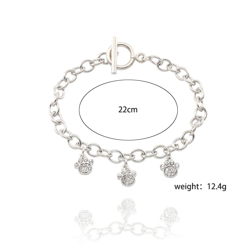 

Fashion Animal Charm Bracelet Female Student Cute Pendant Inlaid With White Rhinestone Pet Paw Prints Boho Style Jewelry Gift