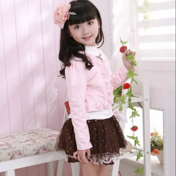 Костюм детский осенне-весенний из 3 предметов (куртка + футболка юбка) Цветочный