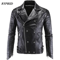 brand skull leather jacket men punk style black coat high quality long sleeve vintage zipper pu faux biker leather jacket men