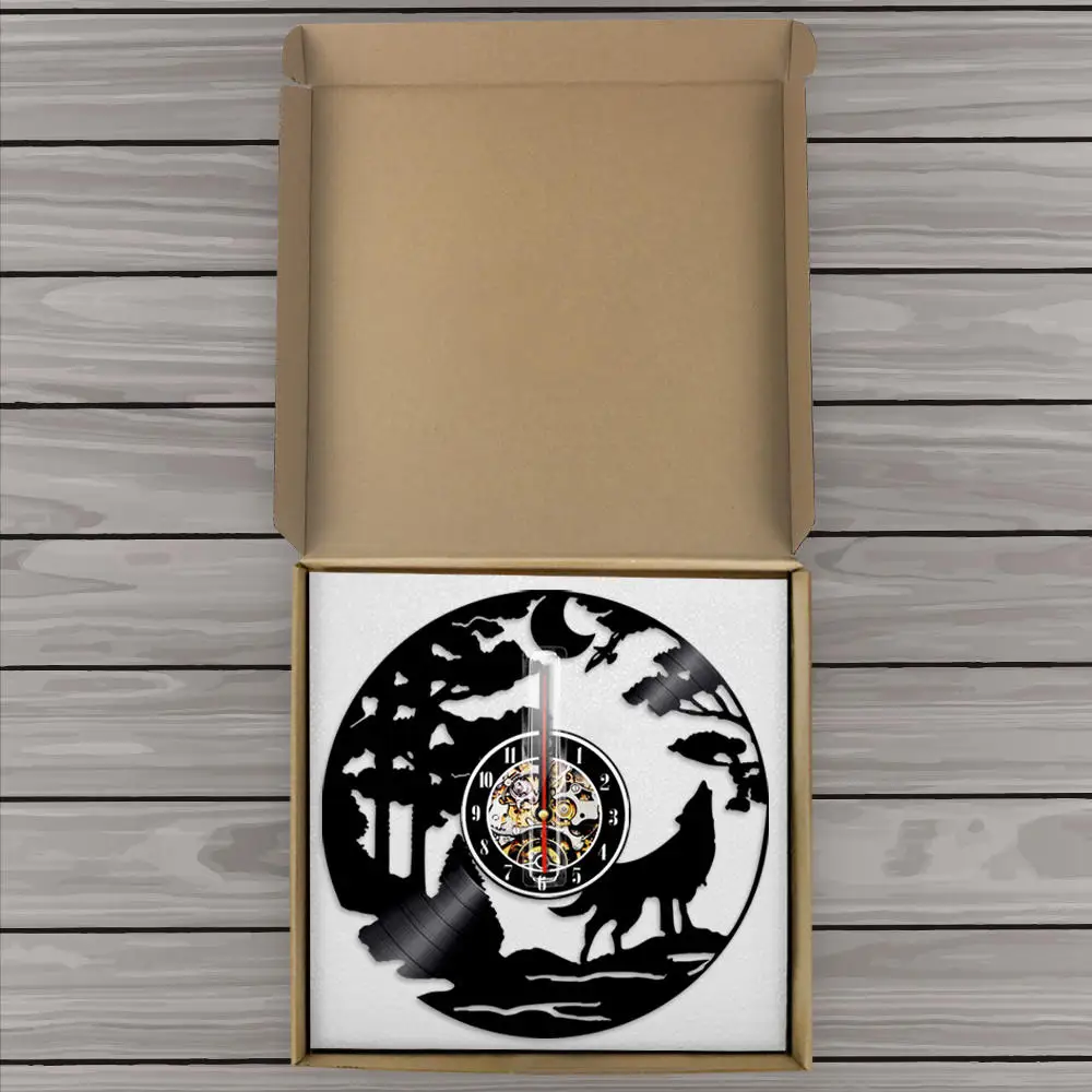 Воющий волк на Луне Настенный декор настенные часы виниловая запись дикая