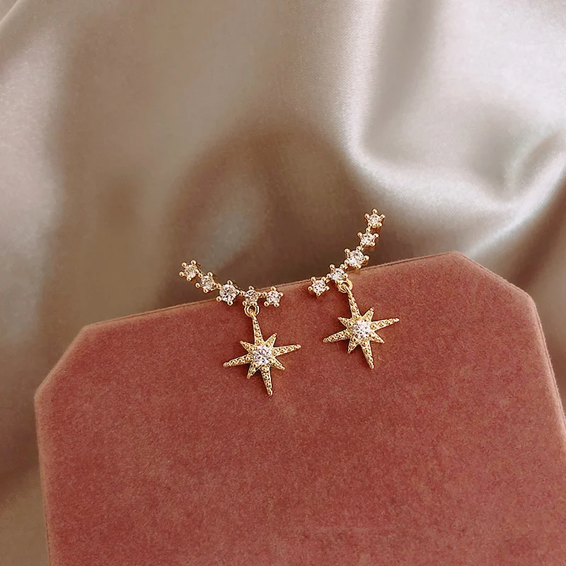

020 AliExpress Hot Sale Fashion Jewelry Copper Inlaid Zircon Earrings Cute Star Pendant Earrings for women