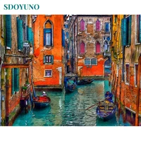 sdoyuno frameless paint by number canvas painting kits diy 60x75cm landscape painting by numbers on canvas venice home decor