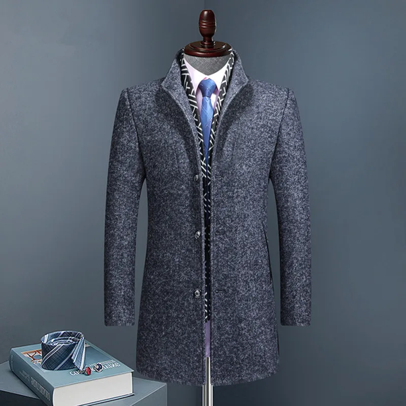 

New Arrival Winter Men Wool Thicked Trench Coat Scarf Collar Men's Casual Wool Jackets