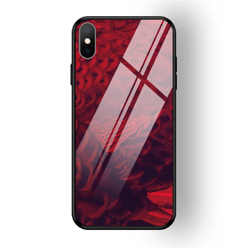 Чехол для iPhone X XS MAX XR для 6 6S 7 8 PLUS чехол из закаленного стекла с перьями красный желтый задняя чехол для iPhone 5 5S SE Funda