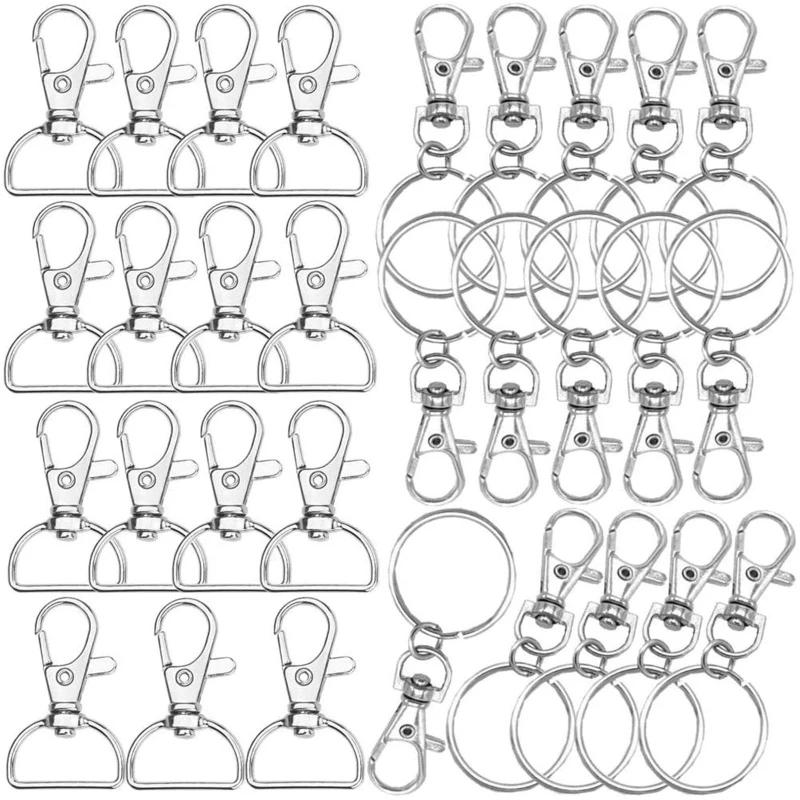 

Metal Rotating Keychain Set Includes 15Pcs D-shaped Dog Buckle 15Pcs D-shaped Key Ring 15Pcs Lobster Clasp with Ring