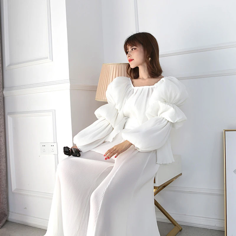 TWOTWINSTYLE элегантные белые женские рубашки квадратный воротник фонарь с длинным рукавом Женская блузка осень негабаритных Мода Новинка