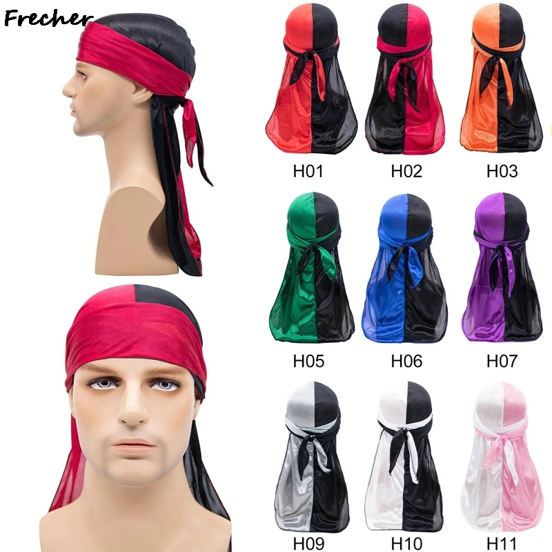 

Унисекс новые модные двухцветные сапоги атласная пиратские шляпы Durag Бандана тюрбан шелковистые с длинным хвостом для женщин шарф шапки Хе...