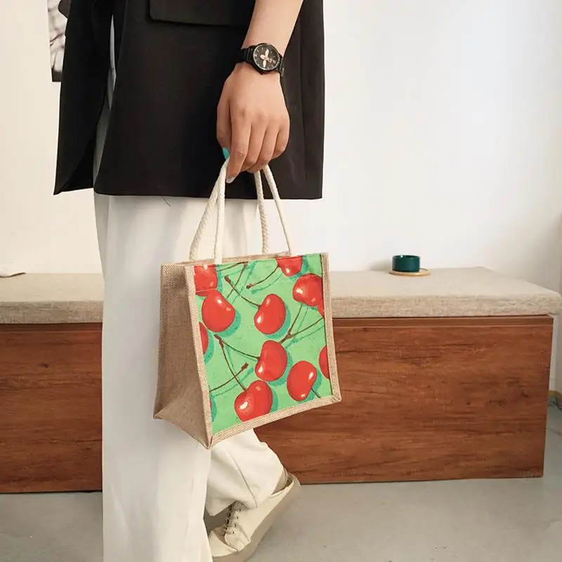 

Fruit Printed Womens Designer Tote Bags Linen Reusable Shopping Bag For Groceries Shoulder Bags For Lady 2021 Handbag