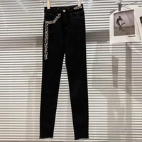 black jeans women 2020 winter new rhinestone beaded shiny fleece lined warm denim pencil pants lady clothes