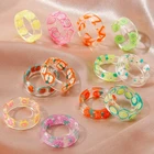 Кольцо женское, прозрачное, разноцветное, фрукты из смолы