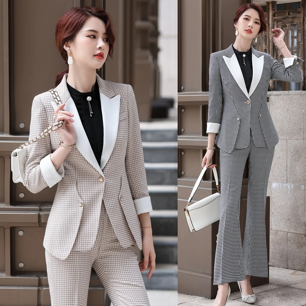 Fashion Casual Black Apricot Blazer Women Business Suits with Pant and Jacket Sets Office Ladies Work Wear Uniform Pantsuits | Женская