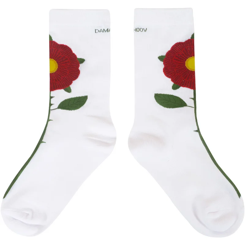 

Socks Women Spring and Summer Tudor Rose Series Creative Personality Design Cute Printed Mori Girl Socks Cotton Harajuku