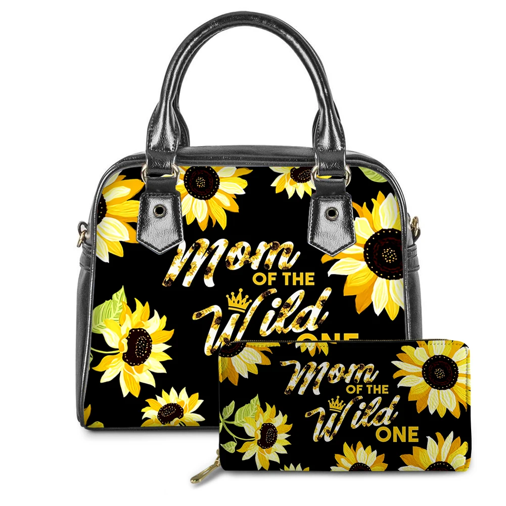 

FORUDESIGNS You Are My Sunshine 3D Sunflower Pattern Shoulder Handbags Bags for Women Ladies Messenger Bag Totes Clutch 2pcs Set