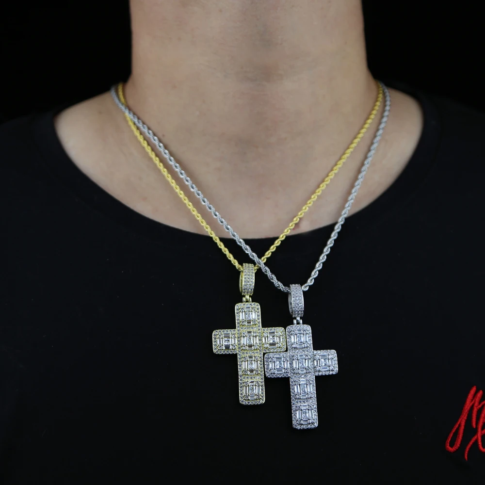 

Iced out Hip Hop Cross Pendant Necklace with 5mm Zircon Tennis Chain Iced out Bling Necklace HipHop Jewelry Fashion Gift For Men