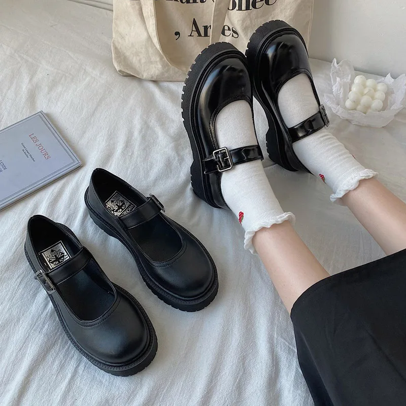 

Shoes Platform Mary Janes Shoes Patent Leather Women Buckle Strap Dress Shoe zapatos mujer Black Spring Autumn
