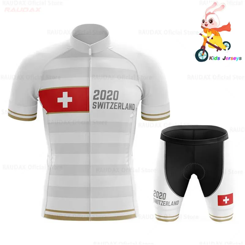 

Switzerland 2020 Boy Cycling Jersey Short Sleeve Summer Breathable 3D Cushion Shorts Bicycle Clothes Kids Roupa Ciclismo Maillot