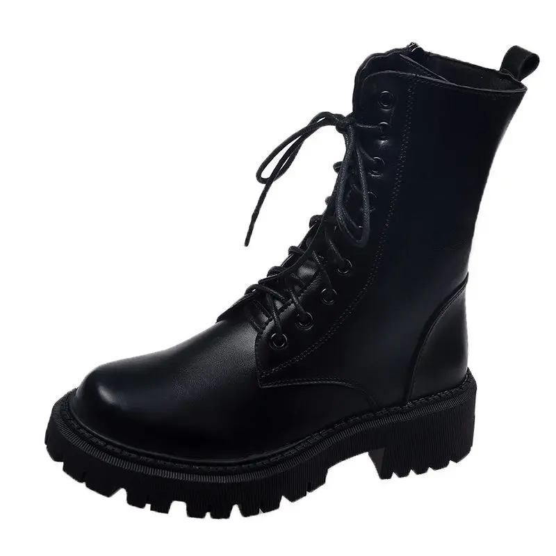 

Hot Motorcycle Boots 2021 Women Fashion Genuine Leather Ankle Boots For Women Chunky Platform New Party Shoes Woman